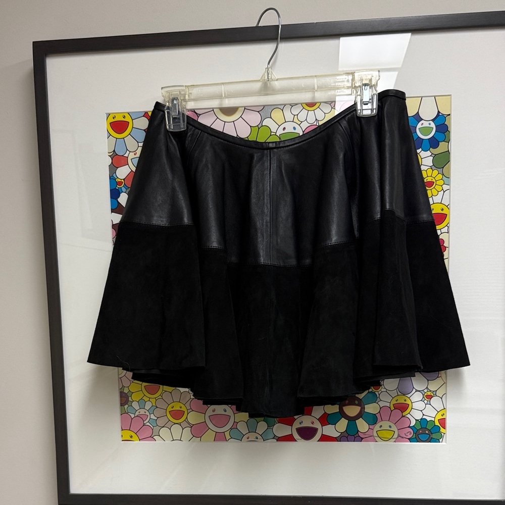 Zara Black A-Line Skirt with Leather Accents